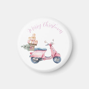 Aimant Achats de Noël en scooter rose