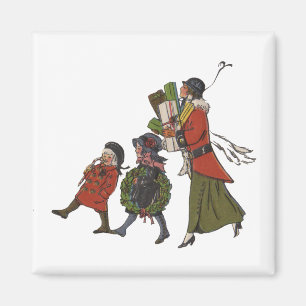 Aimant Achats de Noël vintage en famille, plaisir garanti