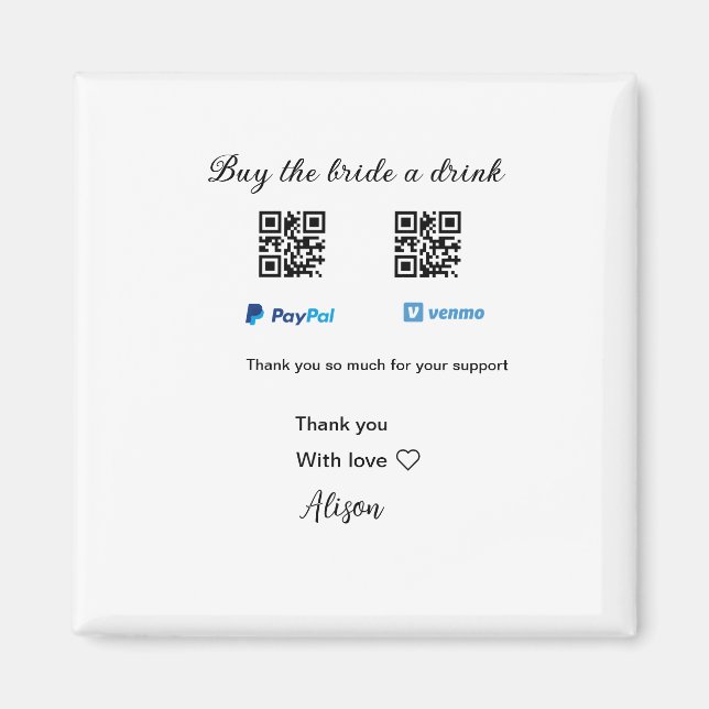 Aimant Acheter une boisson à la mariée donation QR Venmo  (Devant)