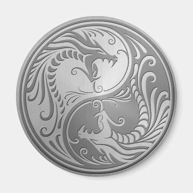 Aimant Acier inoxydable Yin Yang Dragons (Devant)