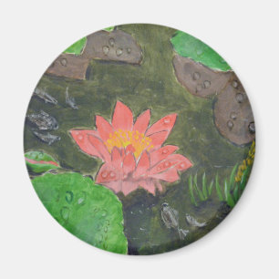 Aimant Acrylique sur toile, fleur de nénuphar rose
