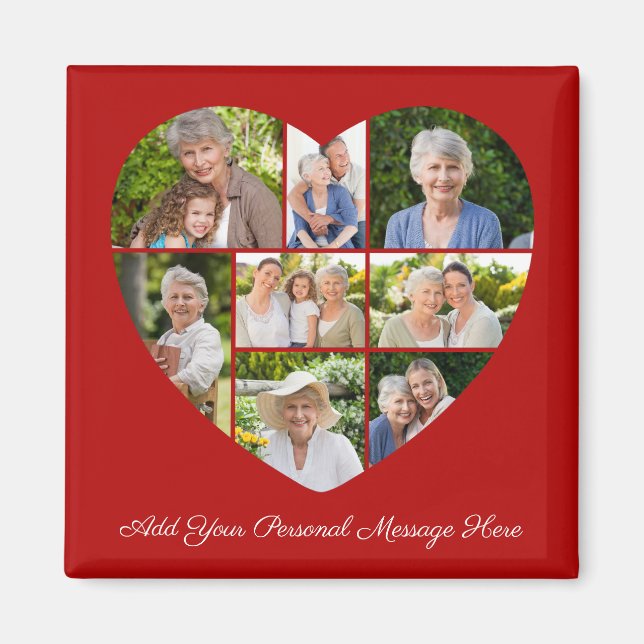 Aimant Add Your Own Greeting 8 Photo Collage Heart Cutout (Devant)