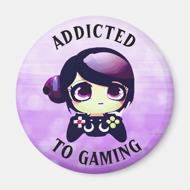 Aimant Addicité au jeu | Cute Kawaii Girl Gamer (Devant)