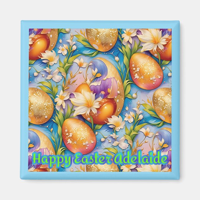 Aimant ADELAIDE ~ Joyeuses Pâques ~ Œufs Dorés ~  (Devant)