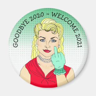 Aimant Adieu 2020 Bienvenue 2021 Amusante blonde Retro La