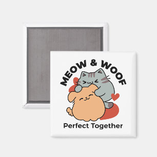 Aimant Adorable chat et chien Hug - Meow & Woof Design