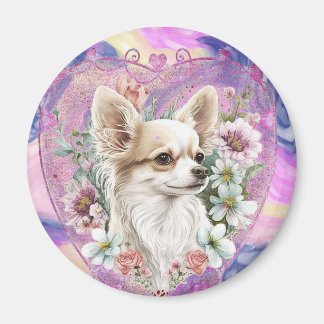 Aimant Adorable Chihuahua avec le thème rose fleurs