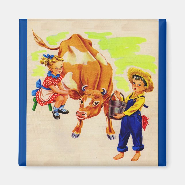Aimant adorable enfant avec adorable vache (Devant)