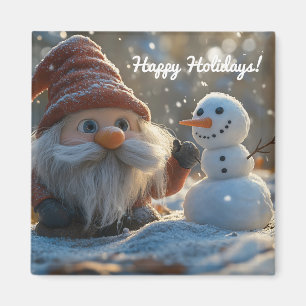 Aimant Adorable Gnome et Snowman dans une Wonderland d'hi