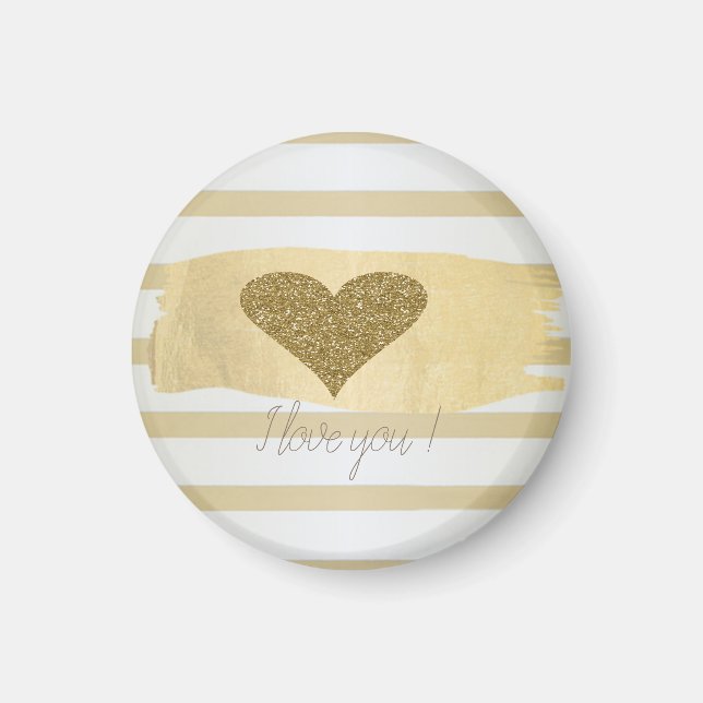 Aimant Adorable Gold Parties scintillant Coeurs Stripes-J (Devant)
