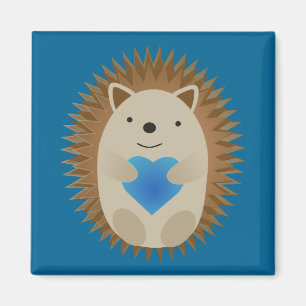 Aimant Adorable Hérisson embrassant un Coeur Bleu