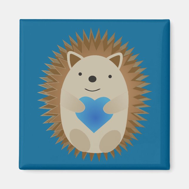 Aimant Adorable Hérisson embrassant un Coeur Bleu (Devant)