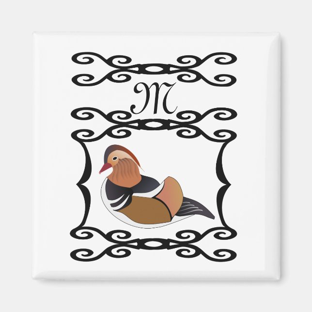 Aimant Adorable Mandarin Canard Monogramme de dessin (Devant)
