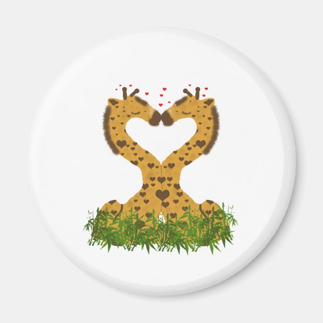 Aimant Adorable mignonne amour Giraffes Coeur en forme de (Devant)
