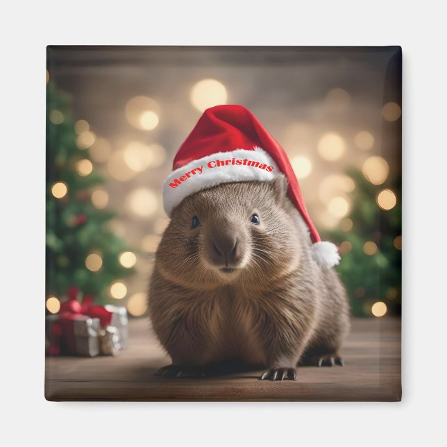 Aimant adorable Noël Wombat, (Devant)