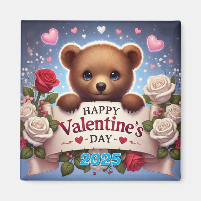 Aimant Adorable ours en peluche avec Roses (Devant)