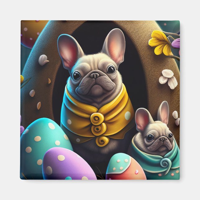 Aimant Adorable Pug avec des œufs de Pâques Un thème fest (Devant)