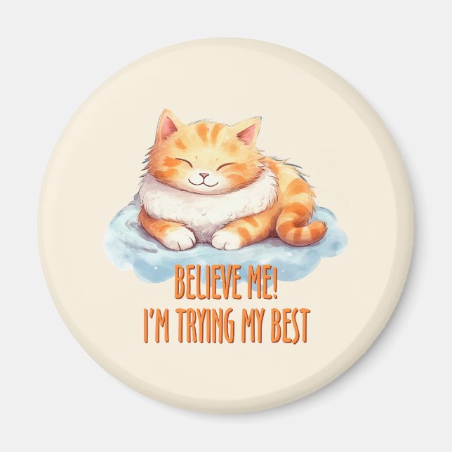 Aimant Adorable Tabby Orange Chat - Je tente mon meilleur (Devant)