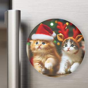 Aimant Adorables chatons avec le Père Noël et des chapeau
