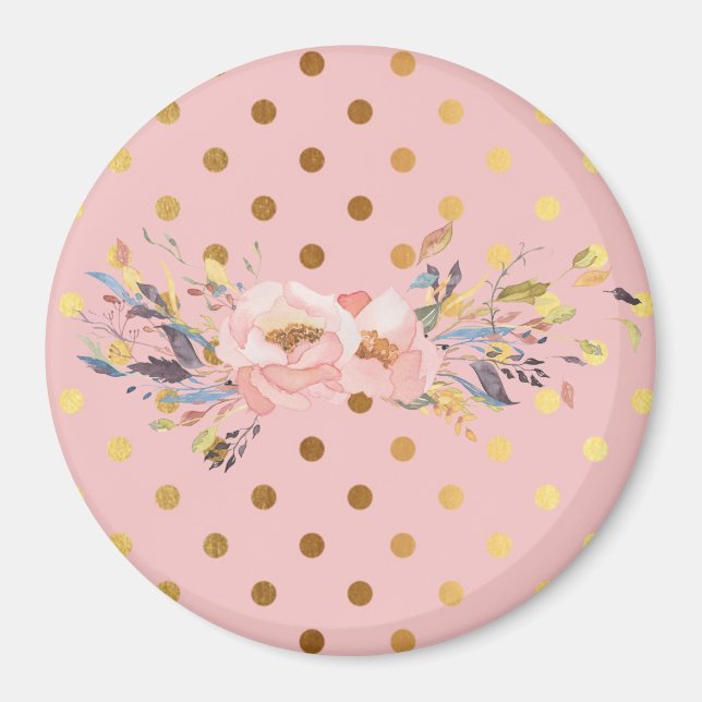 Aimant Adorables Faux Gold Fleurs à pois (Devant)