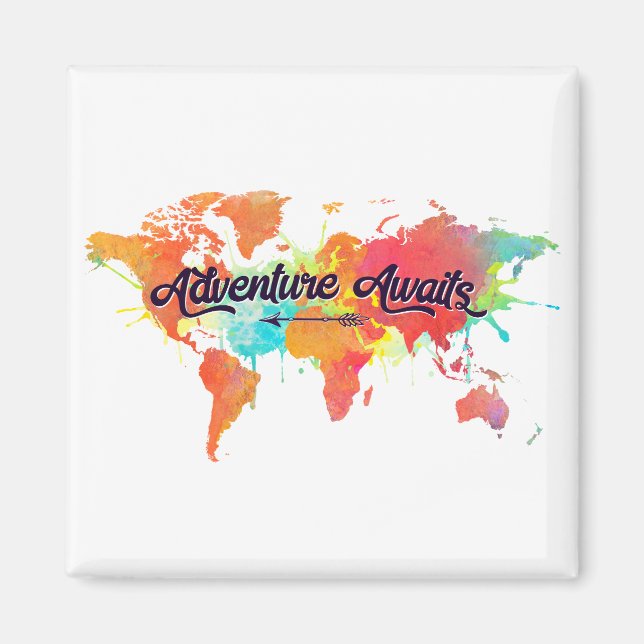 Aimant Adventure Await Citation Vivid Watercolor Carte du (Devant)