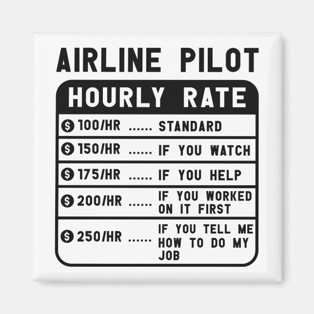 Aimant Aéronautique à tarif horaire amusant (Devant)