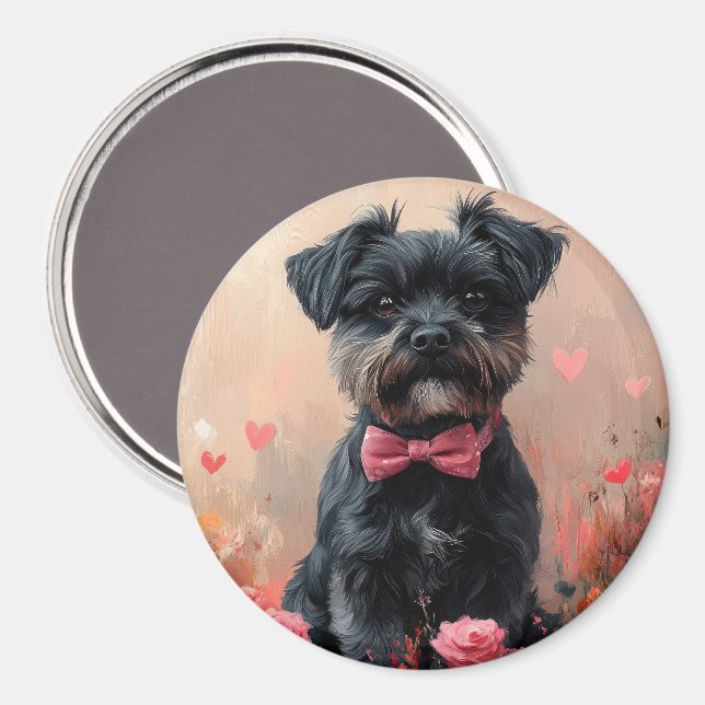 Aimant Affenpinscher avec des roses - Saint-Valentin (Recto/Verso)