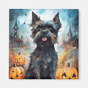 Aimant Affenpinscher d'Halloween avec citrouilles effraya