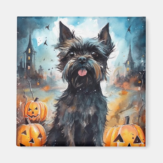 Aimant Affenpinscher d'Halloween avec citrouilles effraya (Devant)