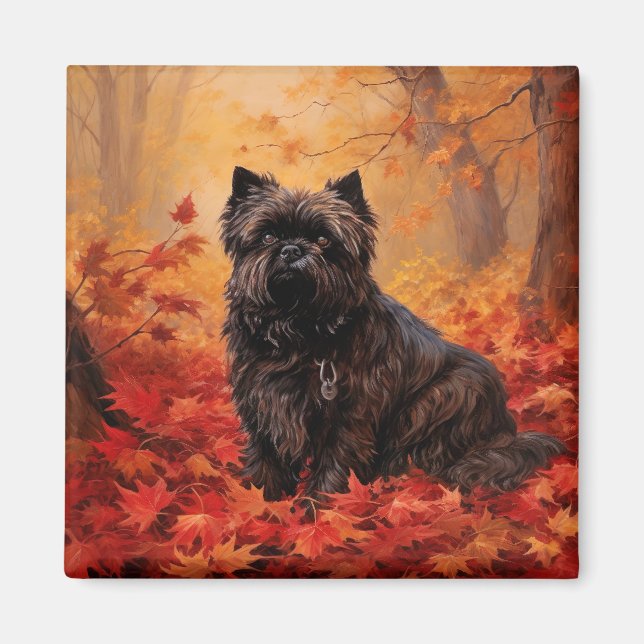 Aimant Affenpinscher en automne Feuilles automne Inspiré (Devant)