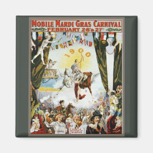 Aimant Affiche d'art vintage du carnaval de Mardi Gras à 