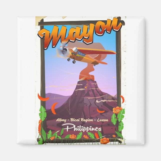 Aimant Affiche d'aventure du volcan Mayon Philippines (Devant)