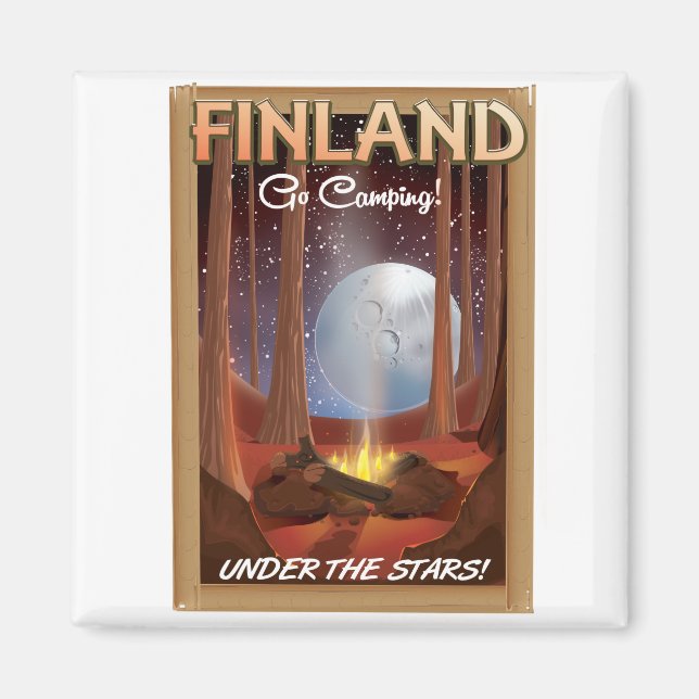 Aimant Affiche de camping en Finlande sous les étoiles (Devant)