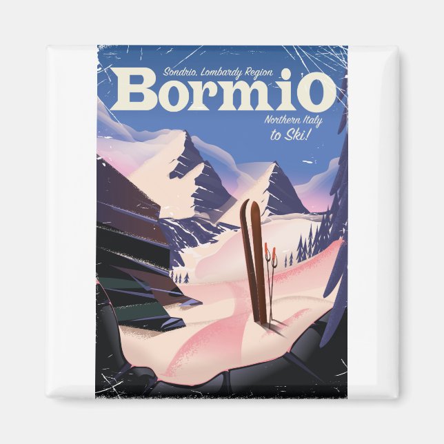 Aimant Affiche de ski de Bormio, Sondrio, région de Lomba (Devant)