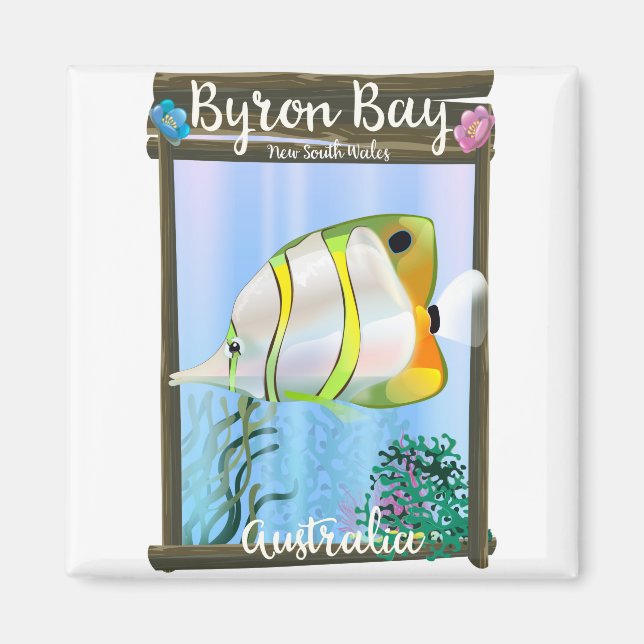 Aimant Affiche de voyage à Byron Bay Australie. (Devant)