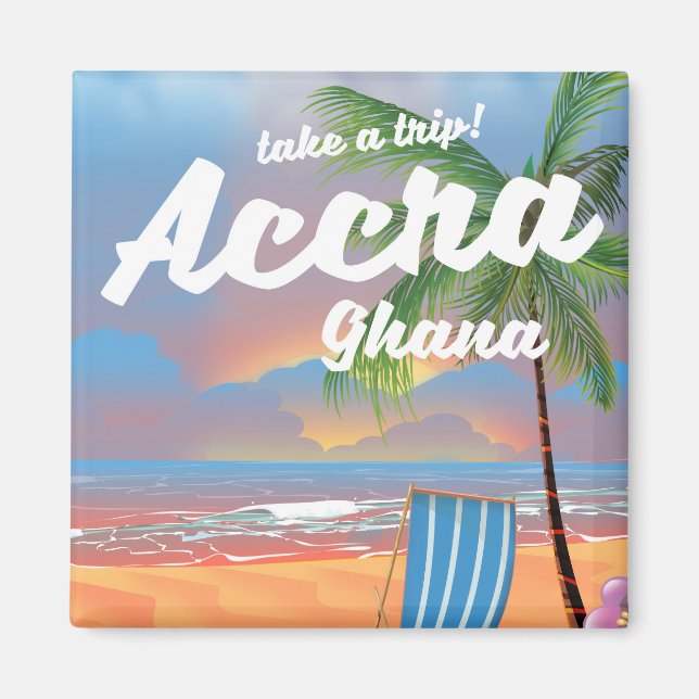 Aimant Affiche de voyage de la plage d'Accra Ghana (Devant)