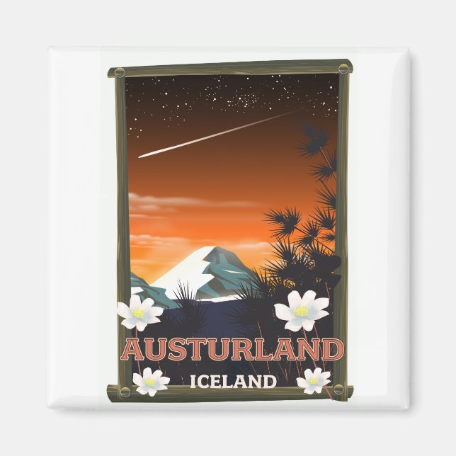 Aimant Affiche de voyage de l'île d'Austurland (Devant)