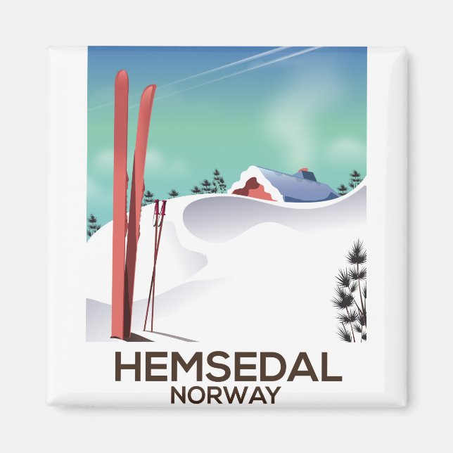 Aimant Affiche de voyage de ski à Hemsedal en Norvège (Devant)