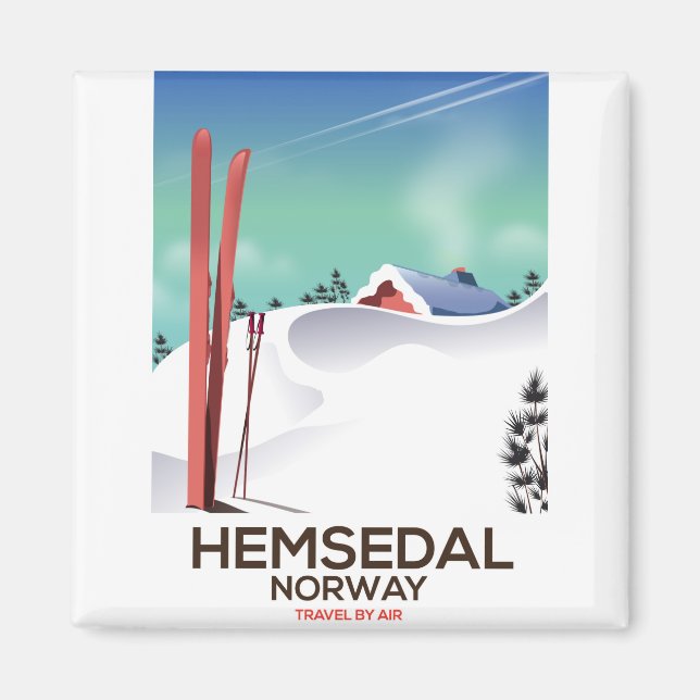 Aimant Affiche de voyage de ski à Hemsedal en Norvège (Devant)