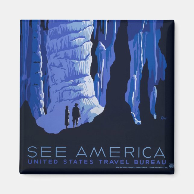 Aimant Affiche de voyage de spéléologie Cavernes Voyage V (Devant)