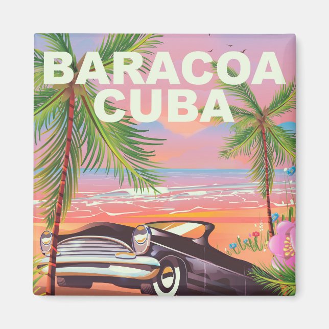 Aimant Affiche de voyage en voiture à Baracoa Cuba (Devant)