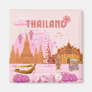 Aimant Affiche de voyage rétro boho Bangkok Thaïlande