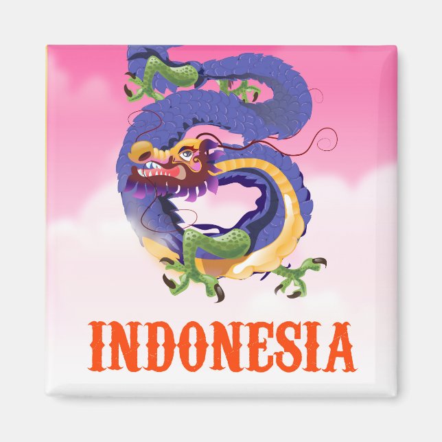 Aimant Affiche de voyage rétro Dragon d'Indonésie (Devant)