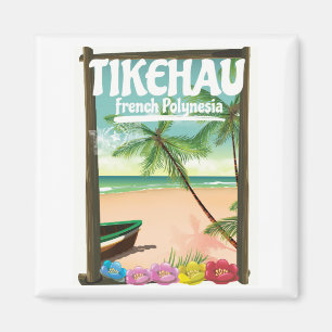 Aimant Affiche de voyage Tikehau Polynésie française.