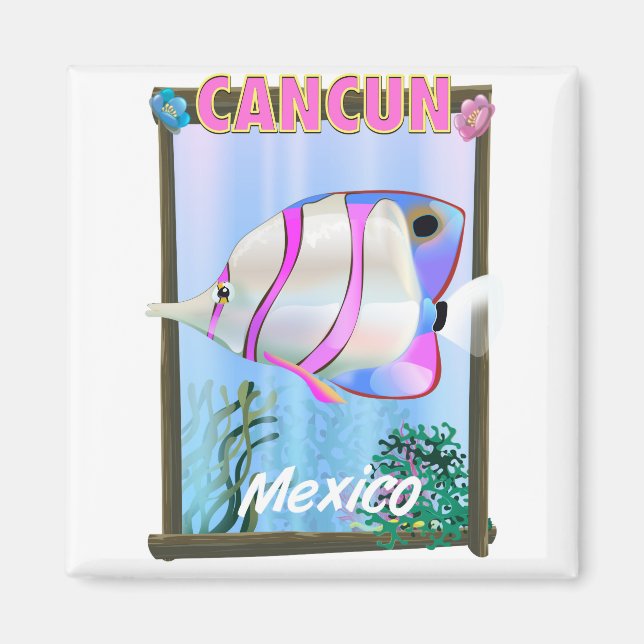 Aimant Affiche de voyage tropical mexicain à Cancun (Devant)