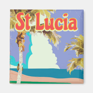 Aimant Affiche de voyage vintage de plage à Sainte-Lucie