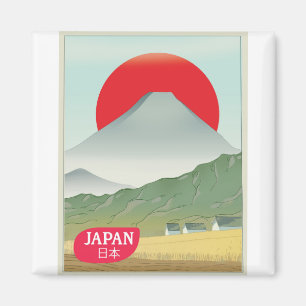 Aimant Affiche de voyage vintage montagne Japon
