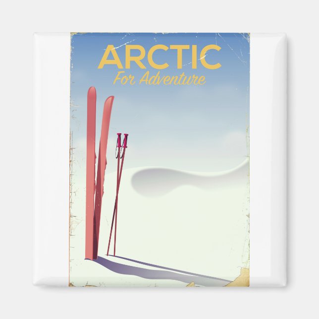 Aimant Affiche d'exploration vintage de ski arctique (Devant)