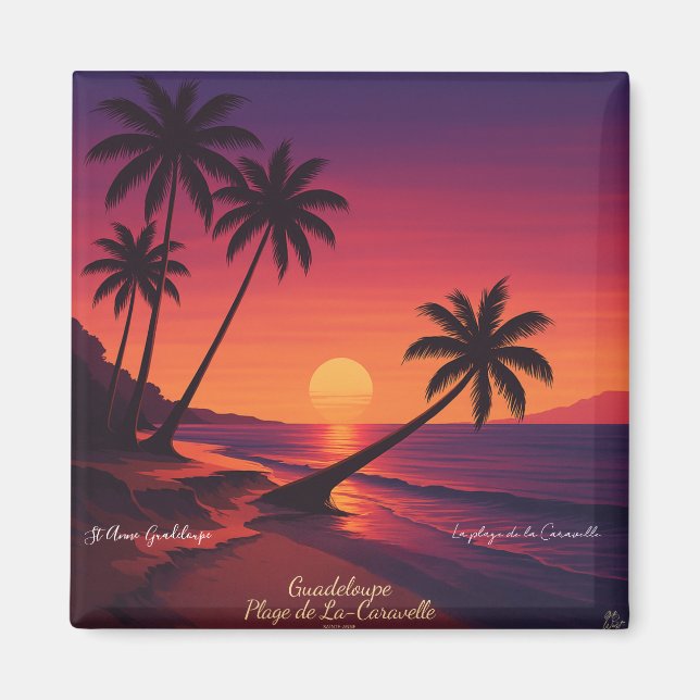 Aimant Affiche rétro Plage de La Caravelle Guadeloupe (Devant)