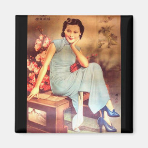 Aimant affiche vintage chinoise vieille shanghai femme